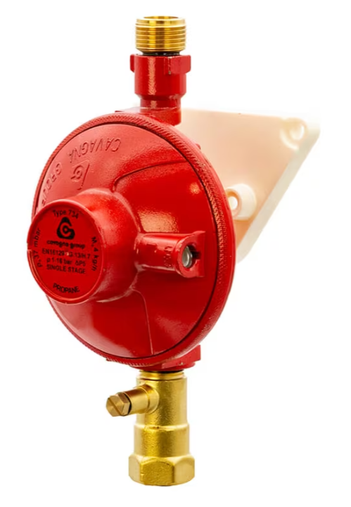 propane gas regulator with wall mount and brass test point fitted