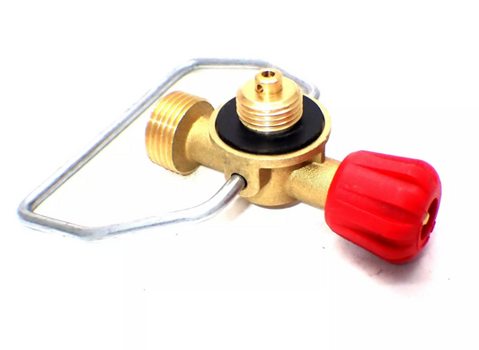 gas bottle adaptor for campingaz bottles, comes with handle for carrying set up.