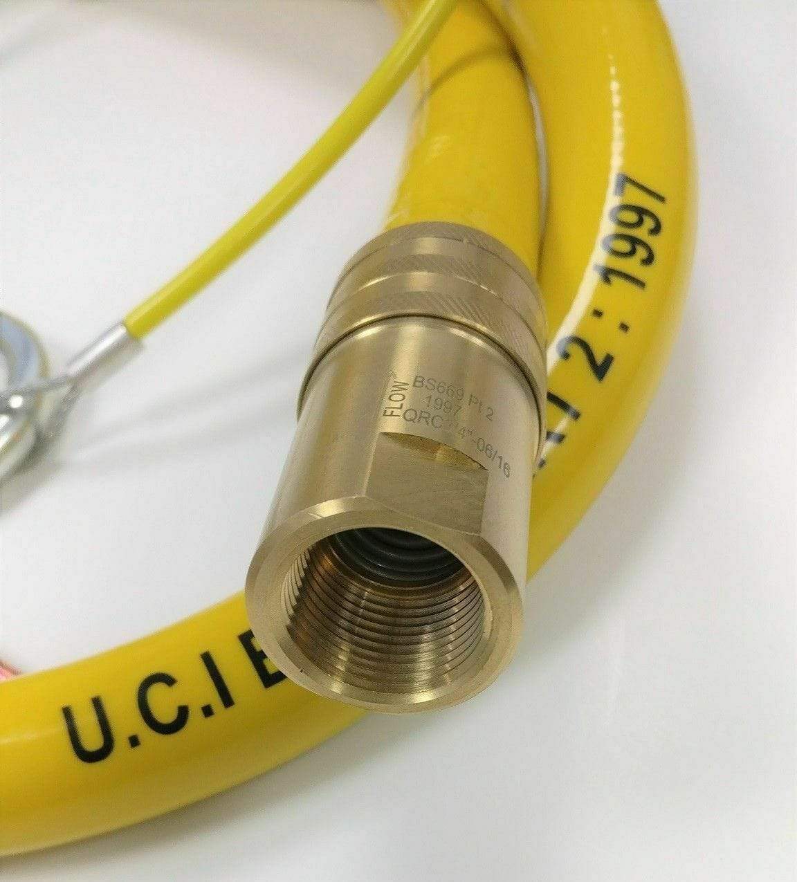 yellow gas catering hose with brass quick release connection end