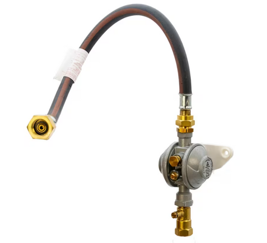 gas opso regulator with brass test point and gas hose pigtail with butane nut f valve connection end