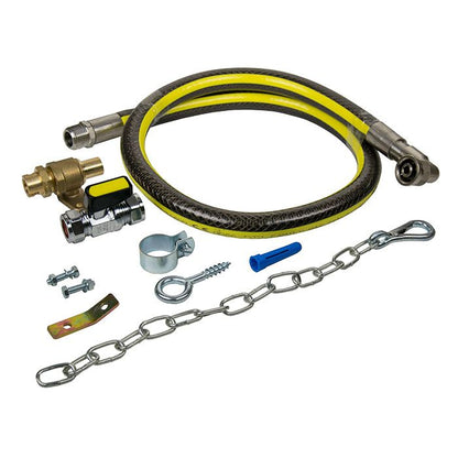 gas cooker installation kit complete with hose, backplate, micrpoint adaptor, ball valve, stability chain and fittings