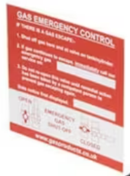gas emergency control warning plaque. safety instructions
