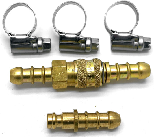 brass quick release 8mm coupling with extra male end nozzle and three hose clips