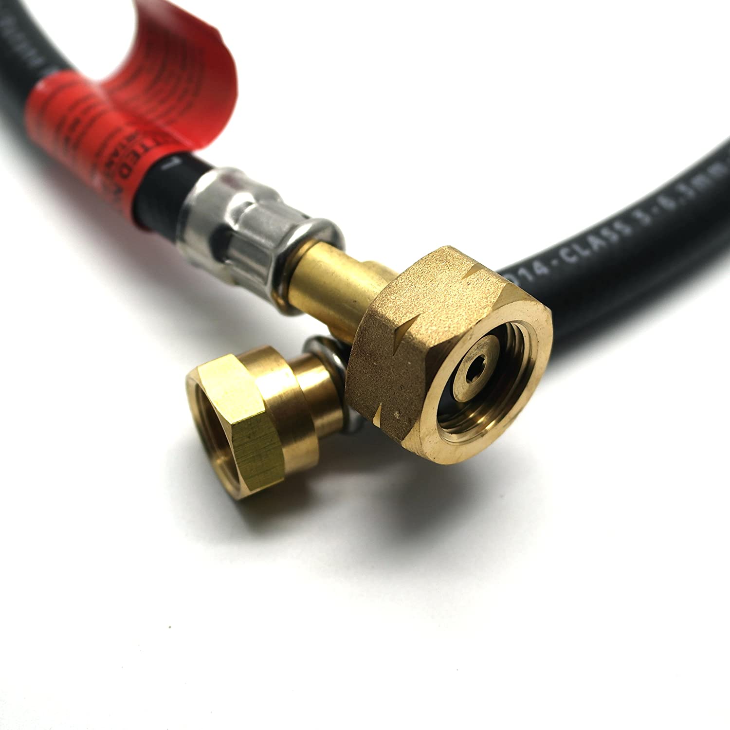 gas hose pigtail featuring butane nut f valve and w20 connection ends
