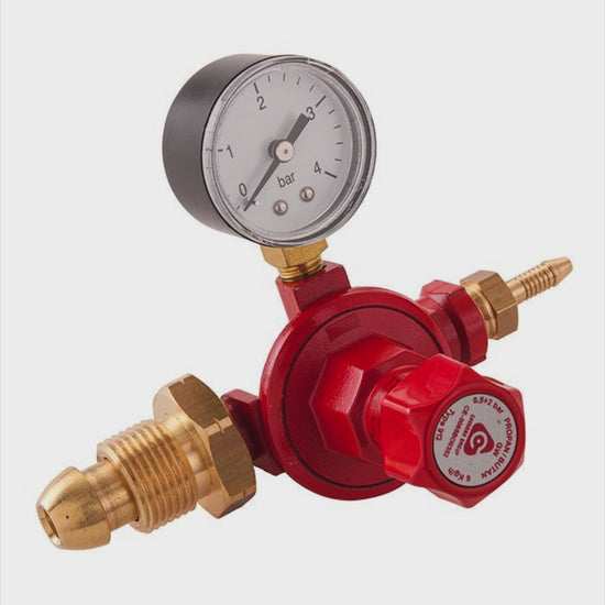 video shows high pressure propane regulator with manometer gauge adjustable to 0.5 - 2 bar