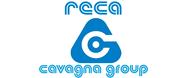 Logo of RECA Cavagna Group with blue and white design on a white background