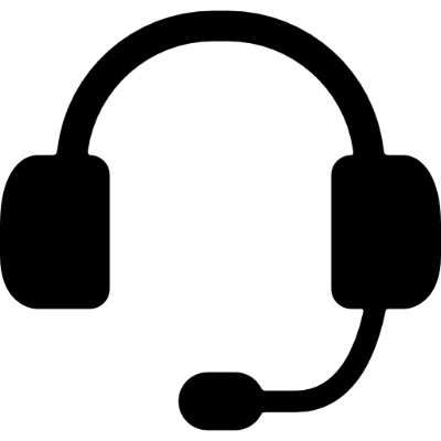 Black silhouette of a headset on a white background